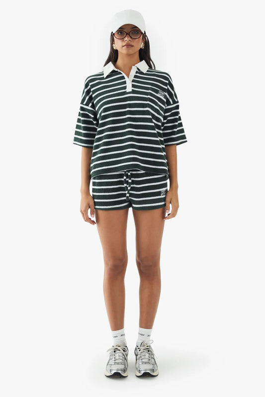 Stripe Towelling Polo Top
