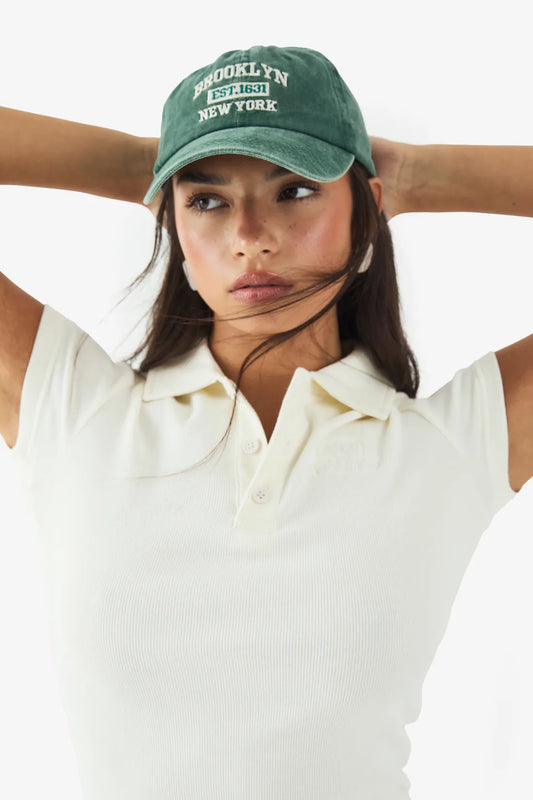 Embroidered Ribbed Polo Top